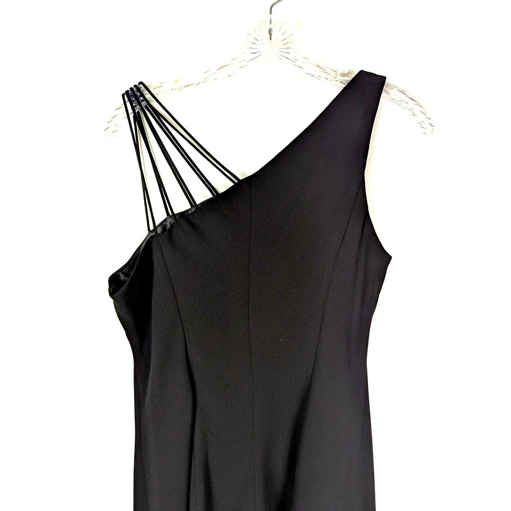 Vtge Cocktail dress sz12 black poly/crepe double flounce Joneswear pullon90'sY2K - Picture 7 of 7